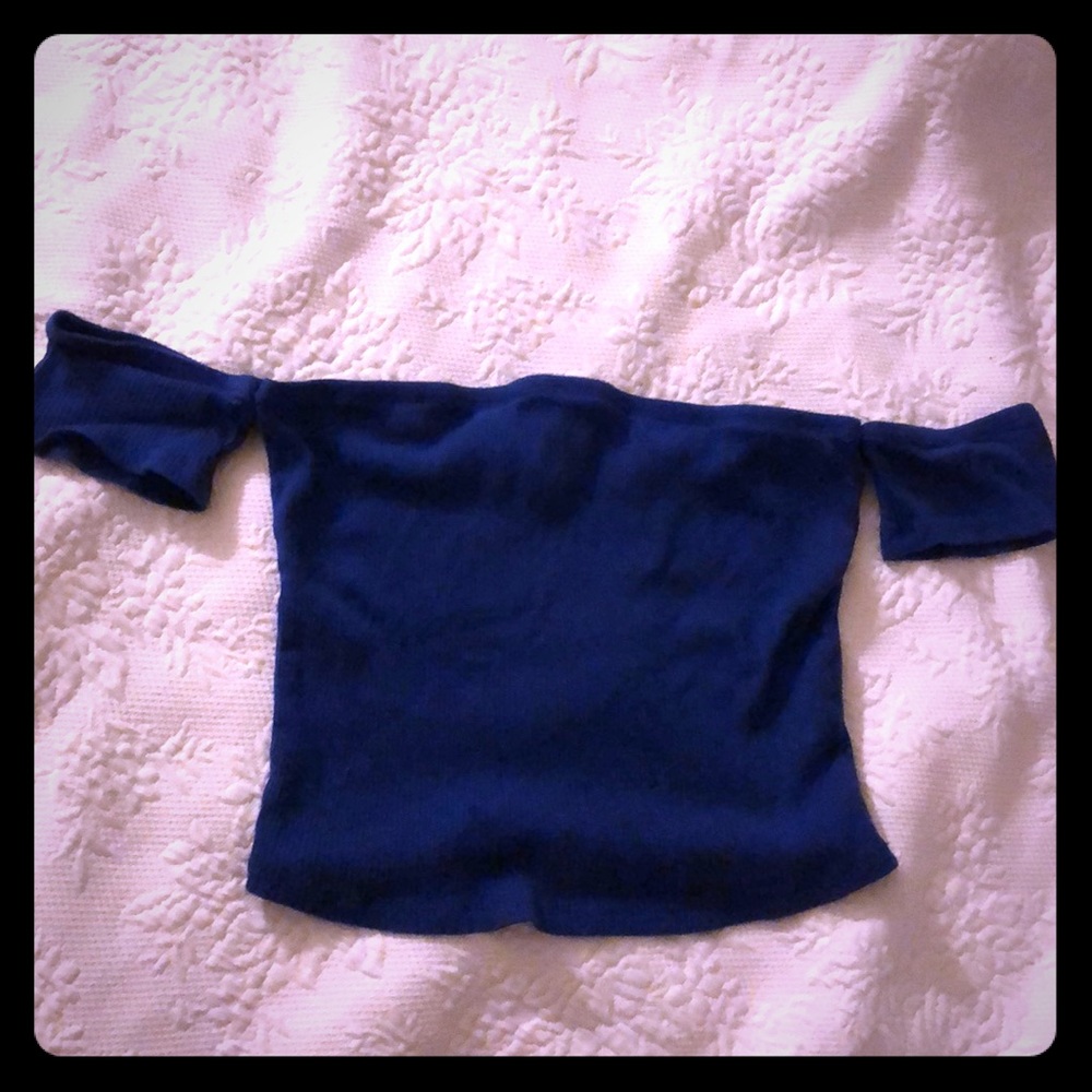 Blue Off Shoulder Crop Top